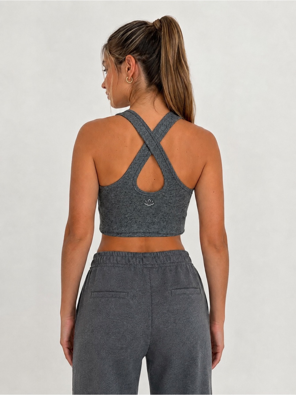 Beyond Yoga Studio Space-Dye Cross-Back Crop Tank Top Grey Size L
